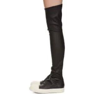 Rick Owens Black Leather Stocking Over The Knee Sneaker Boots